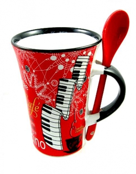 Preview: Cappuccino Mug With Spoon - Piano (Red)
