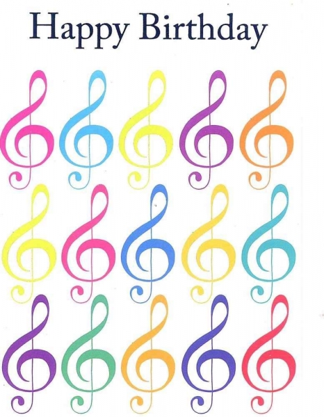 Preview: Happy Birthday Card - Jazzy Treble Clef Design