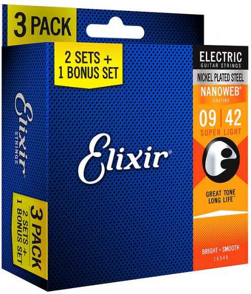 Elixir 16540 3/2 Electric 009/042 Nanoweb Bonus-Pack