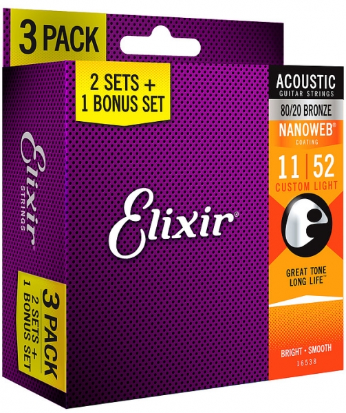 Elixir 16538 3/2 Bronze 011/052 Nanoweb Bonus-Pack