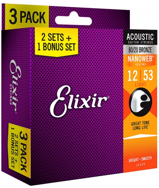Elixir 16539 3/2 Bronze 012/053 Nanoweb Bonus-Pack