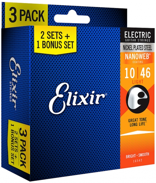 Elixir 16542 3/2 Electric 010/046 Nanoweb Bonus-Pack