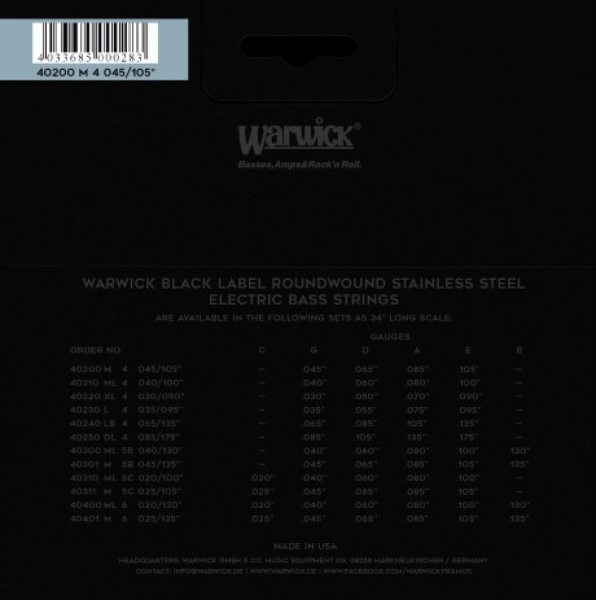 Preview: Warwick Black Label Medium 4-String 45-105