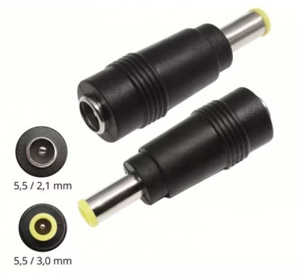 Hohlsteckeradapter 5,5/2,1 Hohlku. auf 5,5/3,0 Hohlst.+Stift