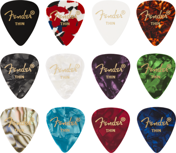 Fender 351 Shape Celluloid Medley Thin 12er Pack