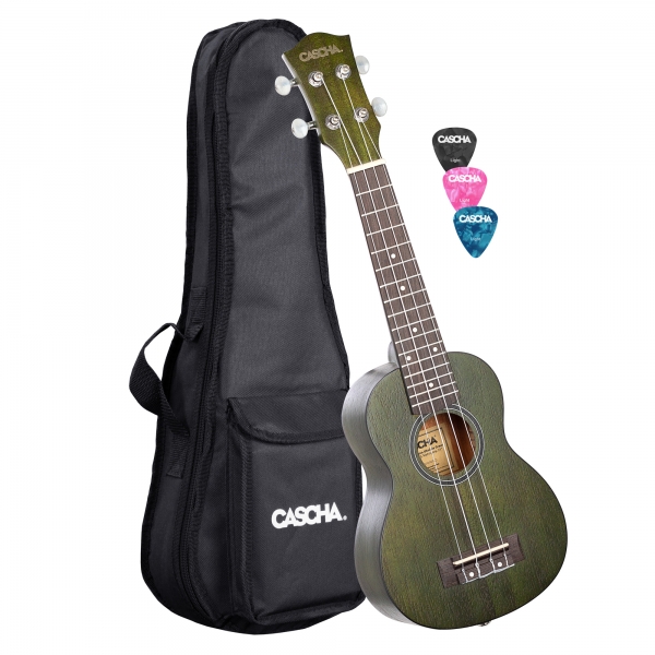 Cascha Ukulele Mahagoni Grün Set