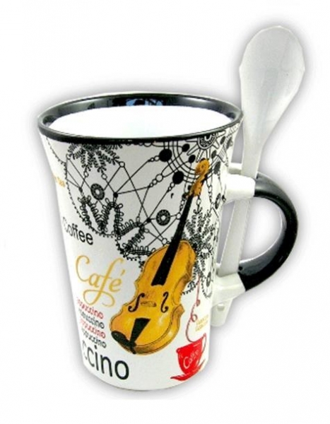 Cappuccino Mug With Spoon - Violin (White)
