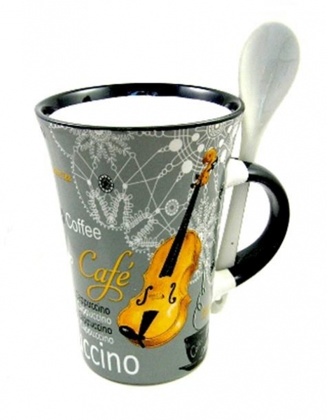 Cappuccino Mug With Spoon - Violin (Gray)